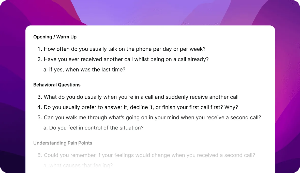 User interview notes