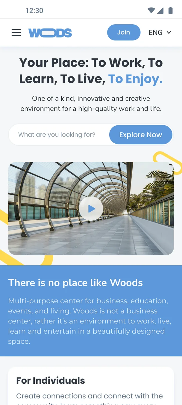 Woods Center on mobile